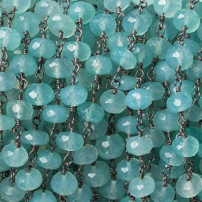 6mm Seafoam Blue Chalcedony faceted rondelle Black Gold Chain by the foot 33 beads