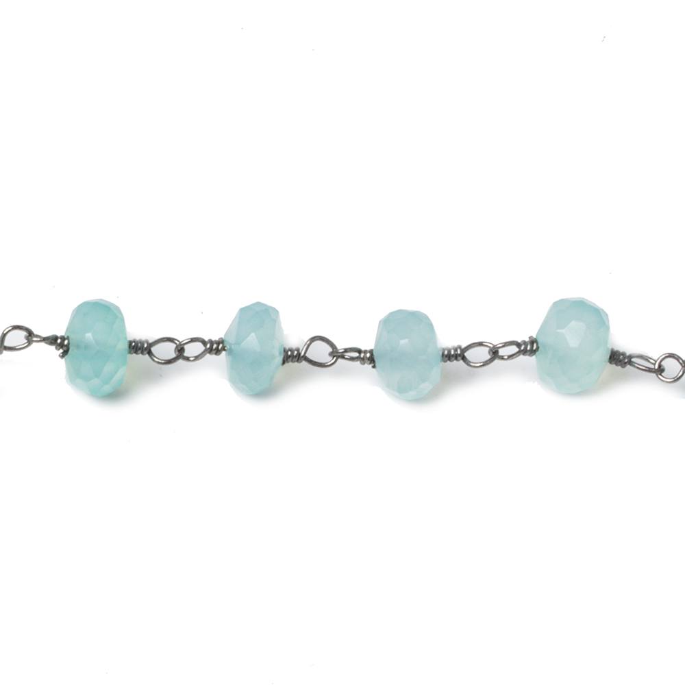 6mm Seafoam Blue Chalcedony faceted rondelle Black Gold Chain by the foot 33 beads