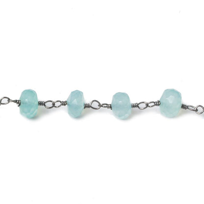 6mm Seafoam Blue Chalcedony faceted rondelle Black Gold Chain by the foot 33 beads
