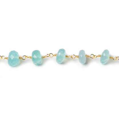 6mm Seafoam Blue Chalcedony faceted rondelle Gold Chain by the foot 33 beads