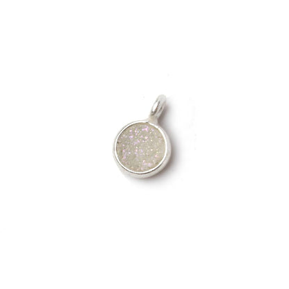 6mm Silver .925 Bezel Pearl White Gold Micro Drusy Coin Pendant 1 piece with side facing ring
