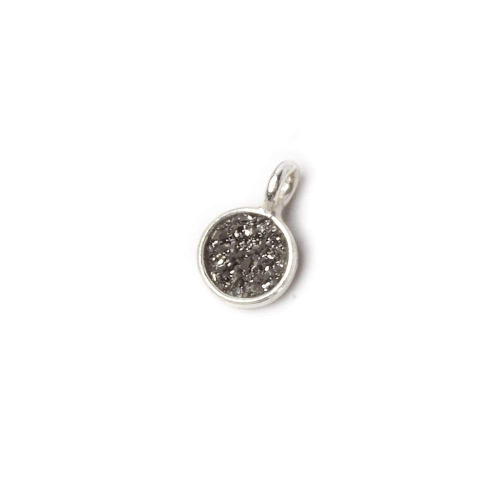6mm Silver .925 Bezel Platinum Micro Drusy Coin Pendant 1 piece with side facing ring
