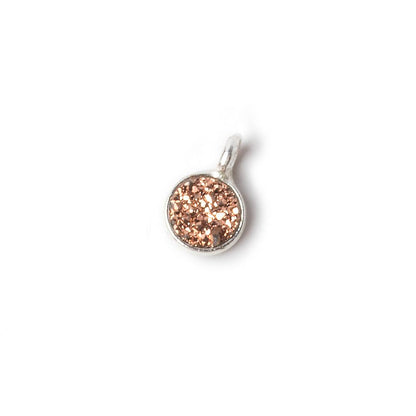 6mm Silver .925 Bezel Rose Gold Micro Drusy Coin Pendant 1 piece with side facing ring