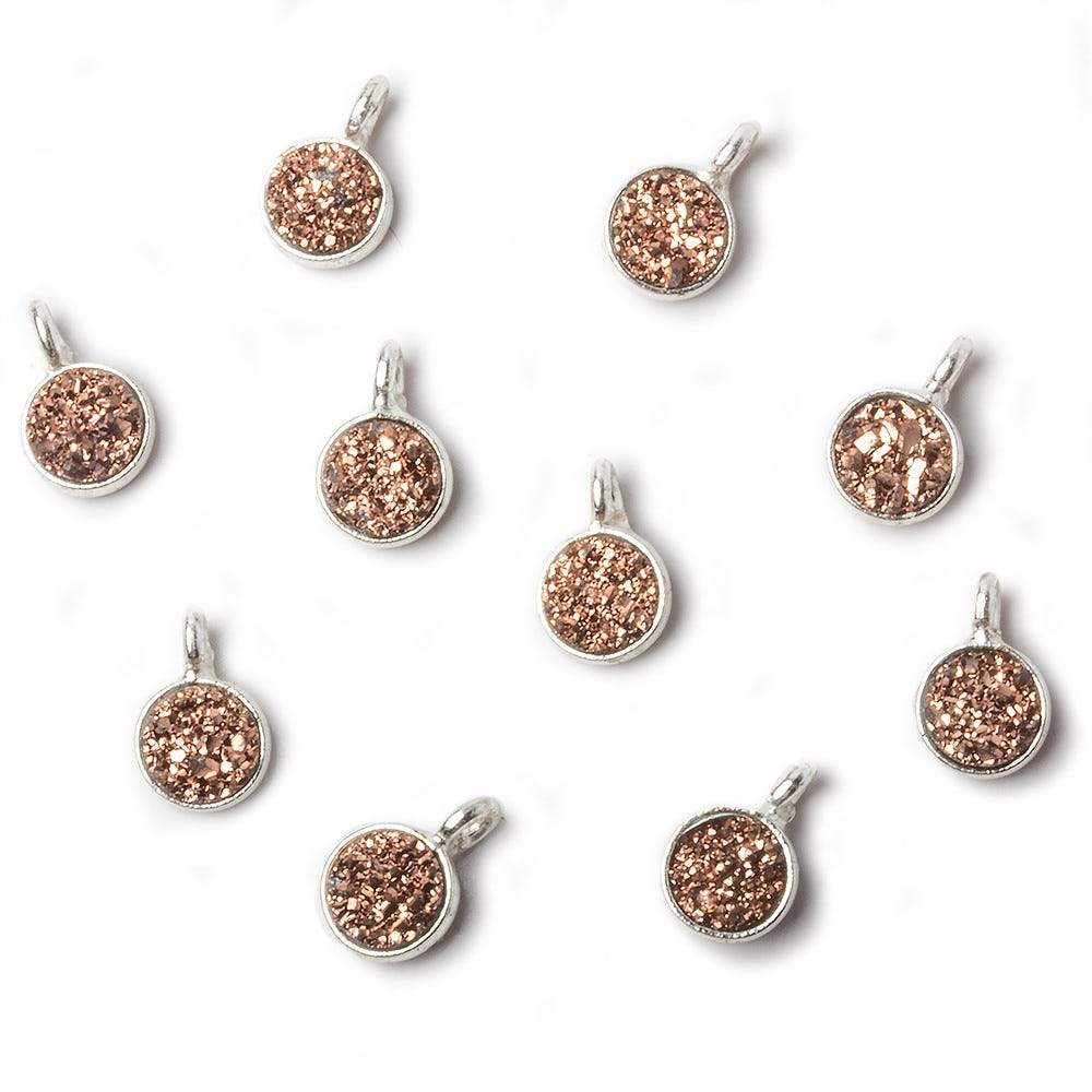 6mm Silver .925 Bezel Rose Gold Micro Drusy Coin Pendant 1 piece with side facing ring