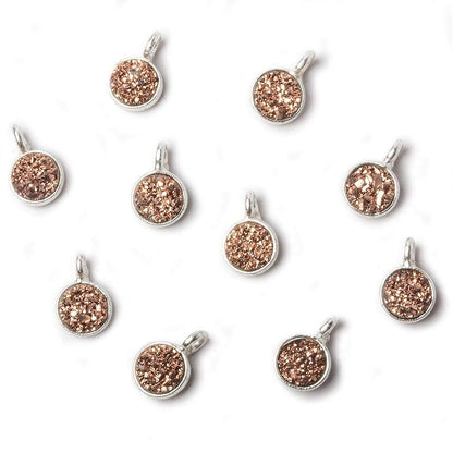 6mm Silver .925 Bezel Rose Gold Micro Drusy Coin Pendant 1 piece with side facing ring