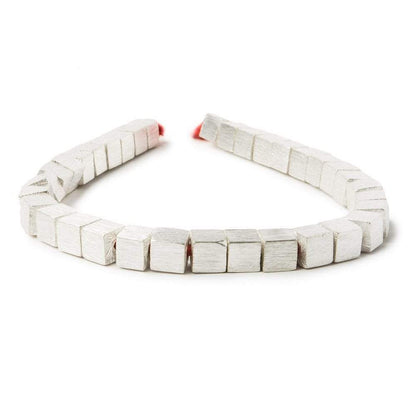 6mm Silver plated Copper Brushed Cube Beads 8 inch 34 pcs