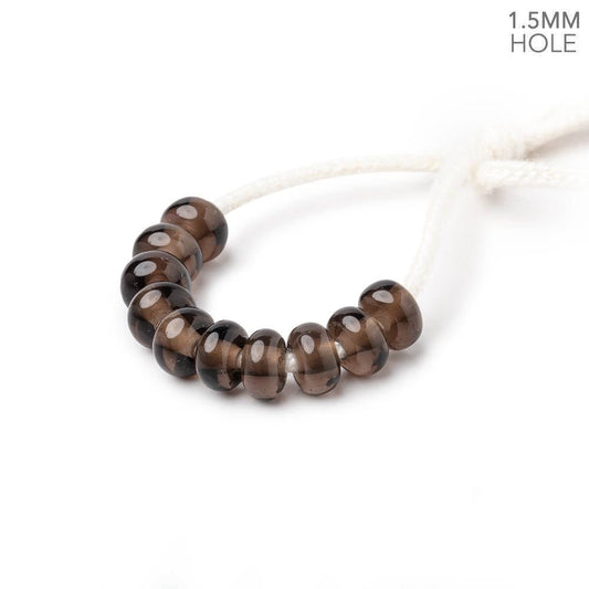 6mm Smoky Quartz 1.5mm Large Hole Plain Rondelle Set of 10