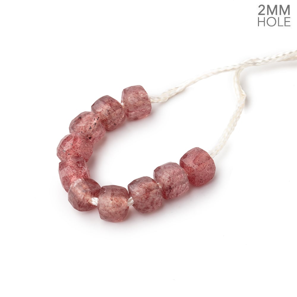 6mm Strawberry Quartz 2mm Large Hole Faceted Cube Beads Set of 10