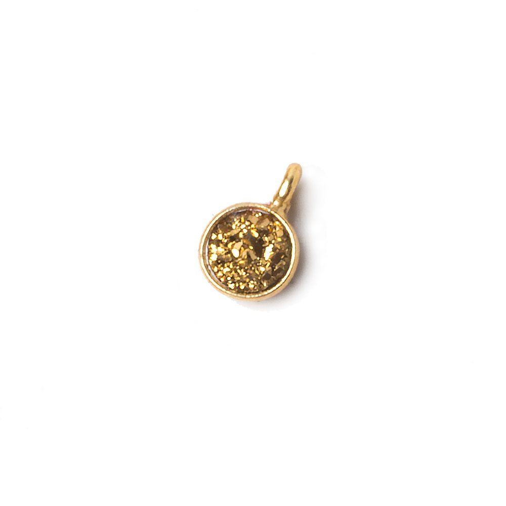 6mm Vermeil Bezel Gold Micro Drusy Coin Pendant 1 piece with side facing ring