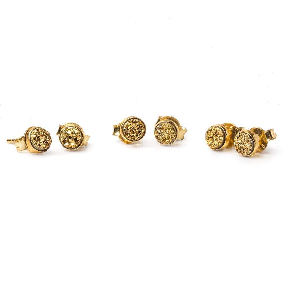 6mm Vermeil Bezel Gold Micro Drusy Coin Post Earring Set of 2 pieces