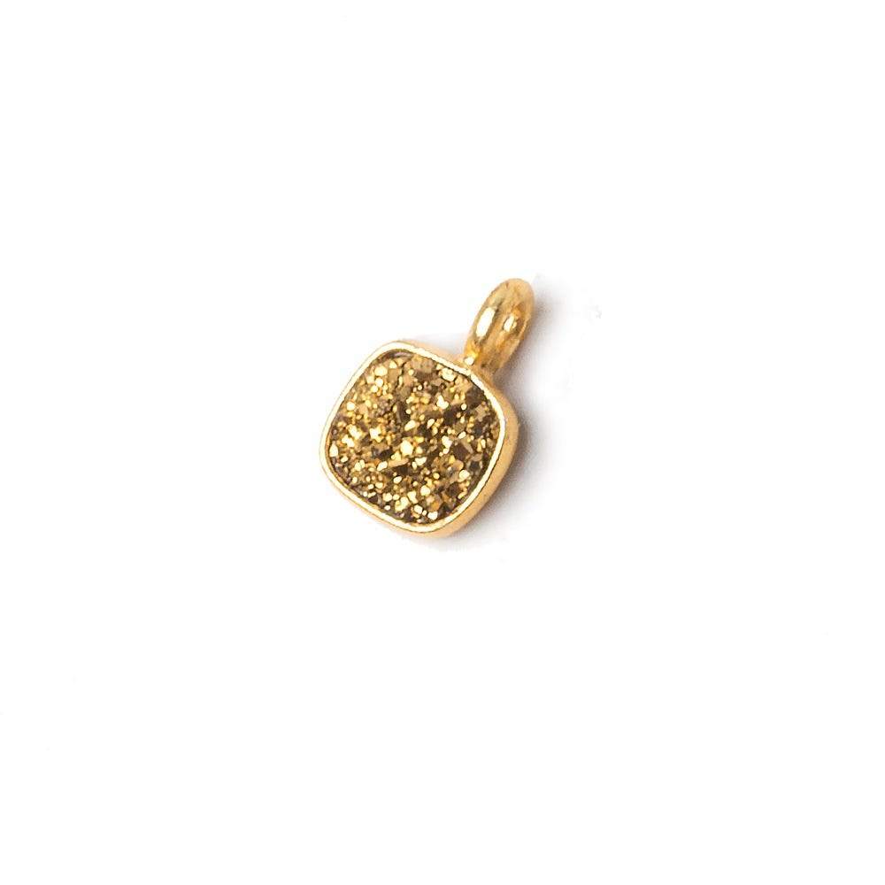 6mm Vermeil Bezel Gold Micro Drusy Square Pendant 1 piece with side facing ring