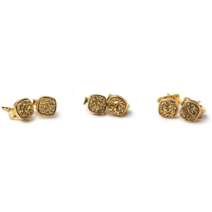 6mm Vermeil Bezel Gold Micro Drusy Square Post Earring Set of 2 pieces