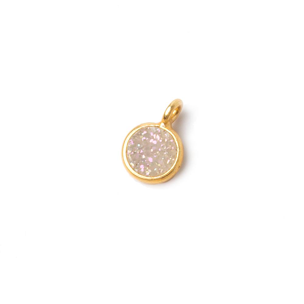 6mm Vermeil Bezel Pearl White Gold Micro Drusy Coin Pendant 1 piece with side facing ring