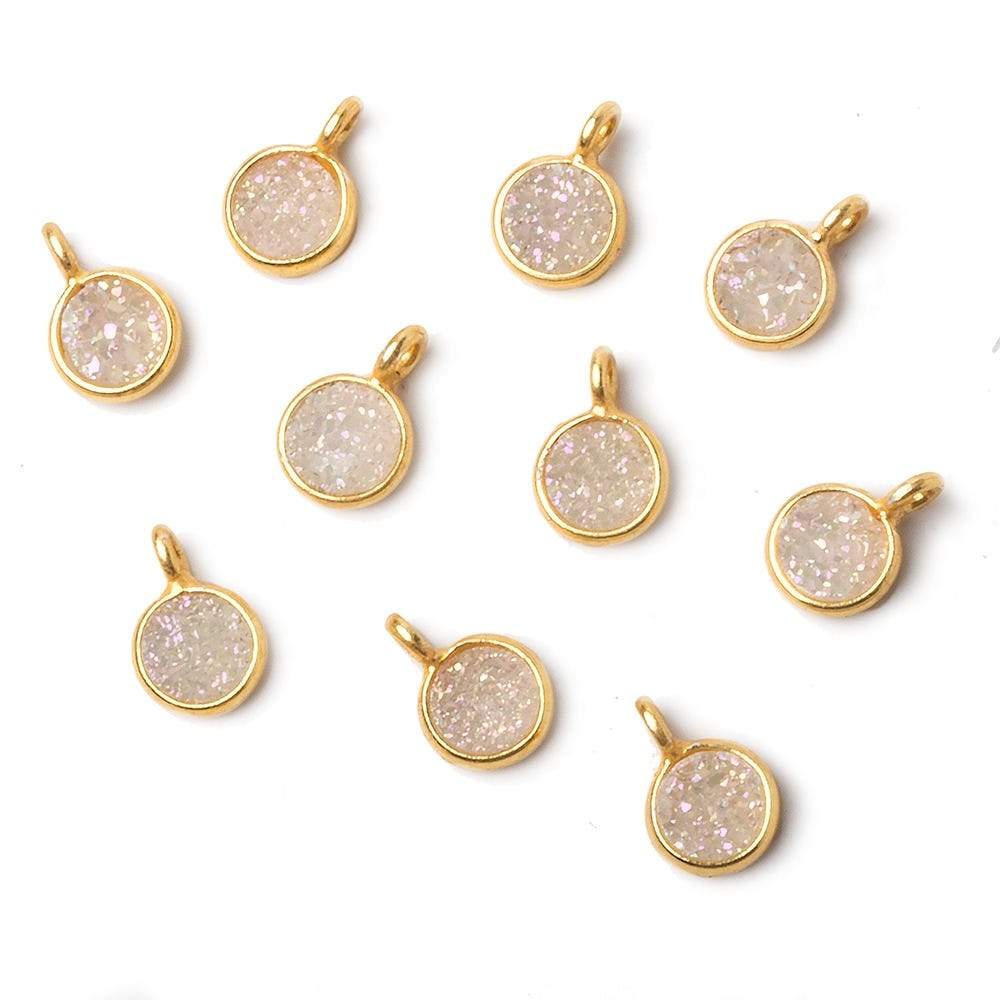 6mm Vermeil Bezel Pearl White Gold Micro Drusy Coin Pendant 1 piece with side facing ring