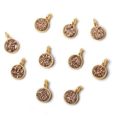 6mm Vermeil Bezel Rose Micro Drusy Coin Pendant 1 piece with side facing ring