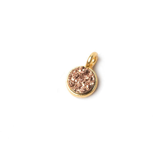 6mm Vermeil Bezel Rose Micro Drusy Coin Pendant 1 piece with side facing ring