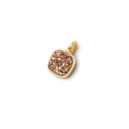 6mm Vermeil Bezel Rose Micro Drusy Square Pendant 1 piece with side facing ring