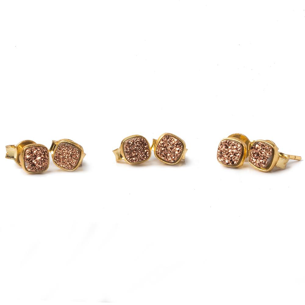 6mm Vermeil Bezel Rose Micro Drusy Square Post Earring Set of 2 pieces