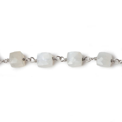 6mm White Moonstone faceted cube .925 Silver Chain by the foot 29 pieces