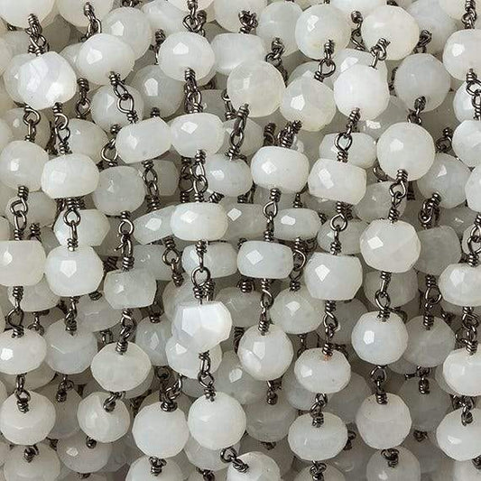 6mm White Moonstone faceted rondelle Black Gold Chain by the foot 30 pcs