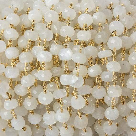 6mm White Moonstone faceted rondelle Gold Chain by the foot 30 pcs