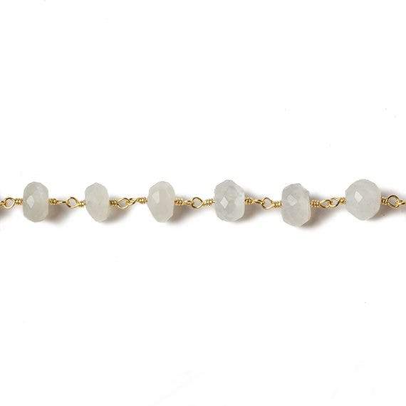 6mm White Moonstone faceted rondelle Gold Chain by the foot 30 pcs