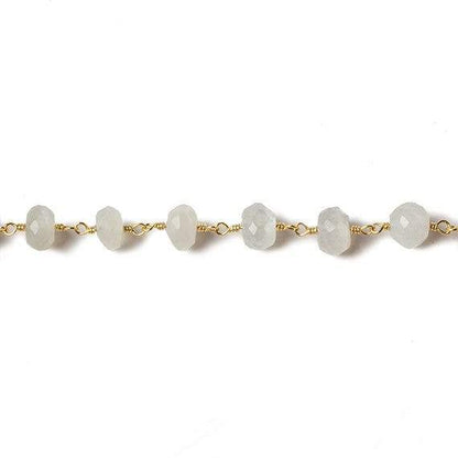 6mm White Moonstone faceted rondelle Gold Chain by the foot 30 pcs