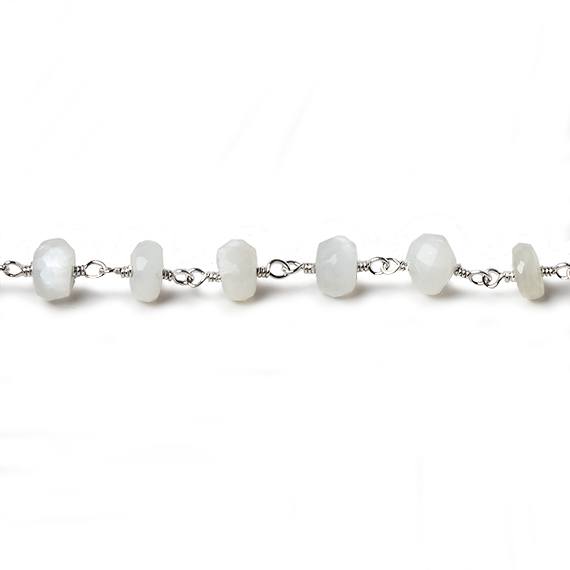6mm White Moonstone faceted rondelle Silver Chain by the foot 30 pcs