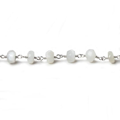 6mm White Moonstone faceted rondelle Silver Chain by the foot 30 pcs