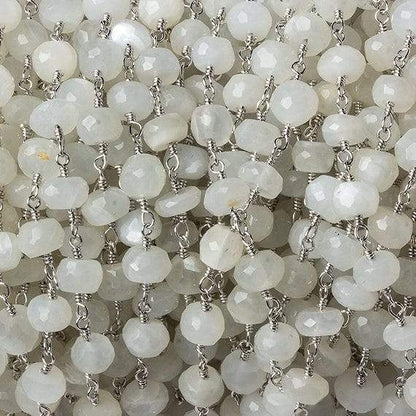 6mm White Moonstone faceted rondelle Silver Chain by the foot 30 pcs