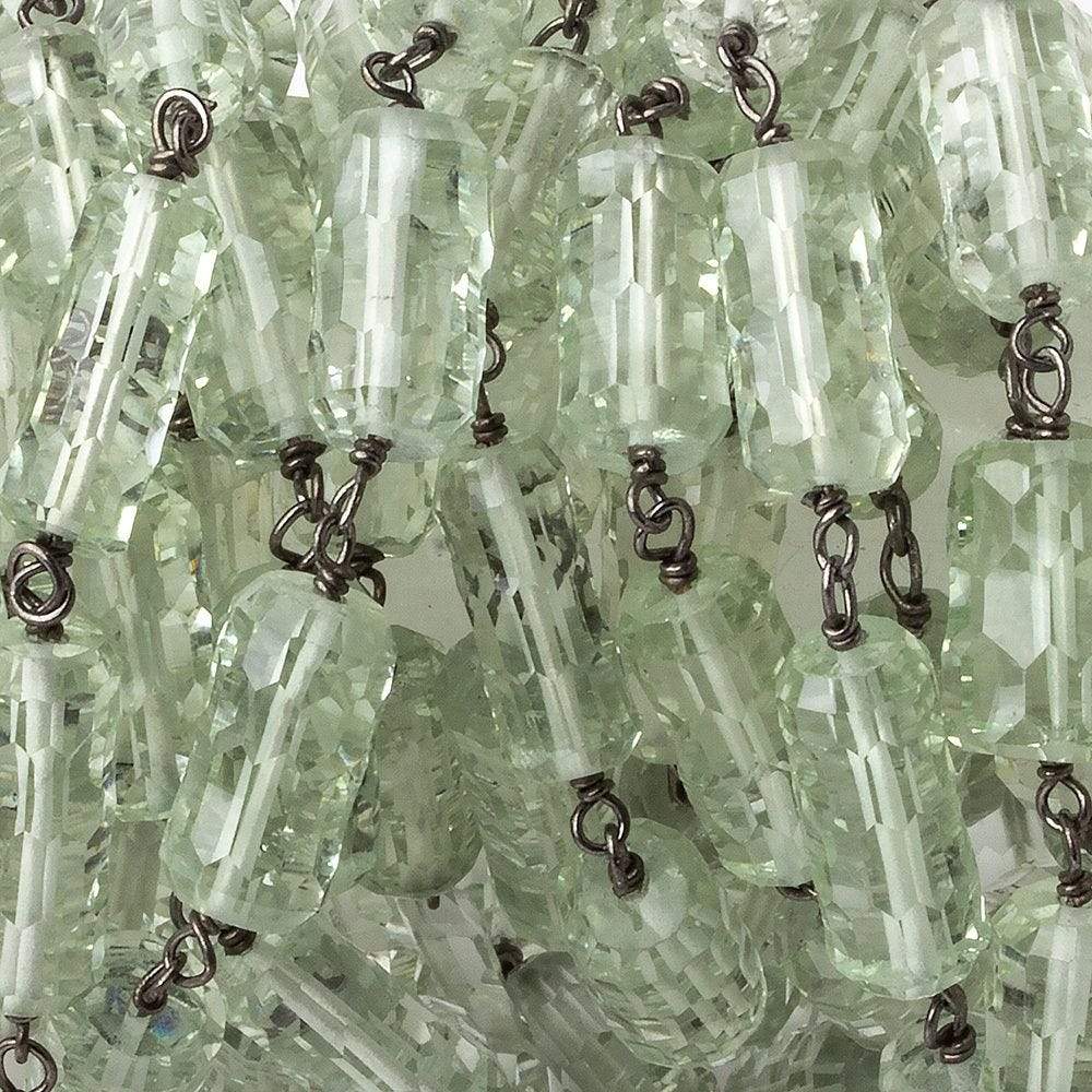 6x11-6x14mm Prasiolite Concave Faceted Tube Black Gold .925 Chain by the foot