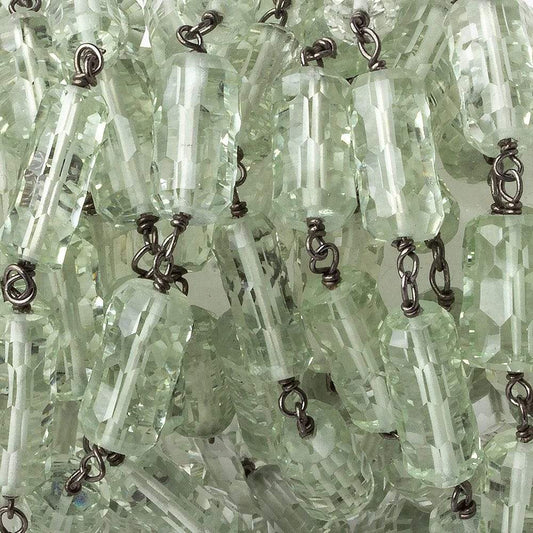 6x11-6x14mm Prasiolite Concave Faceted Tube Black Gold .925 Chain by the foot