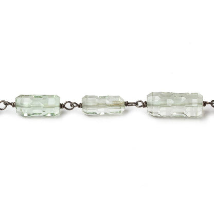 6x11-6x14mm Prasiolite Concave Faceted Tube Black Gold .925 Chain by the foot