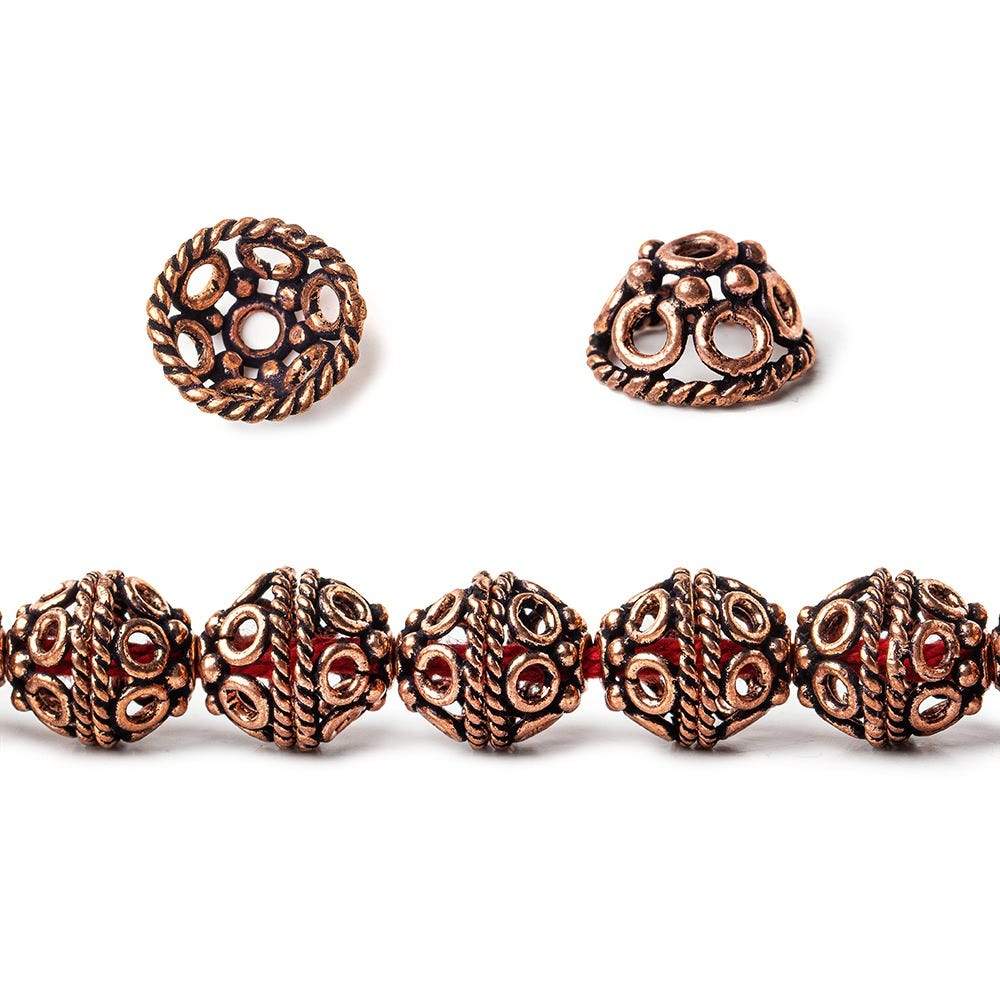 6x11x11mm Copper Bead Cap with Circular Pattern 8 inch 36 pcs