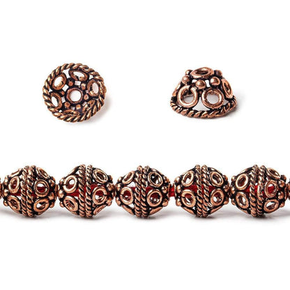 6x11x11mm Copper Bead Cap with Circular Pattern 8 inch 36 pcs