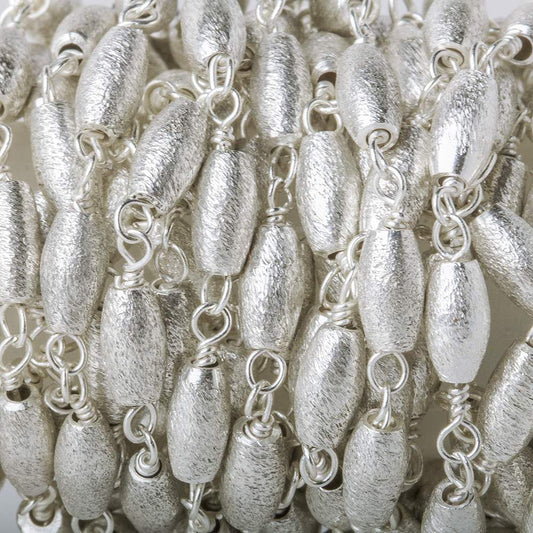 6x3mm Silver plated Brushed Rice Silver plated Chain by the foot