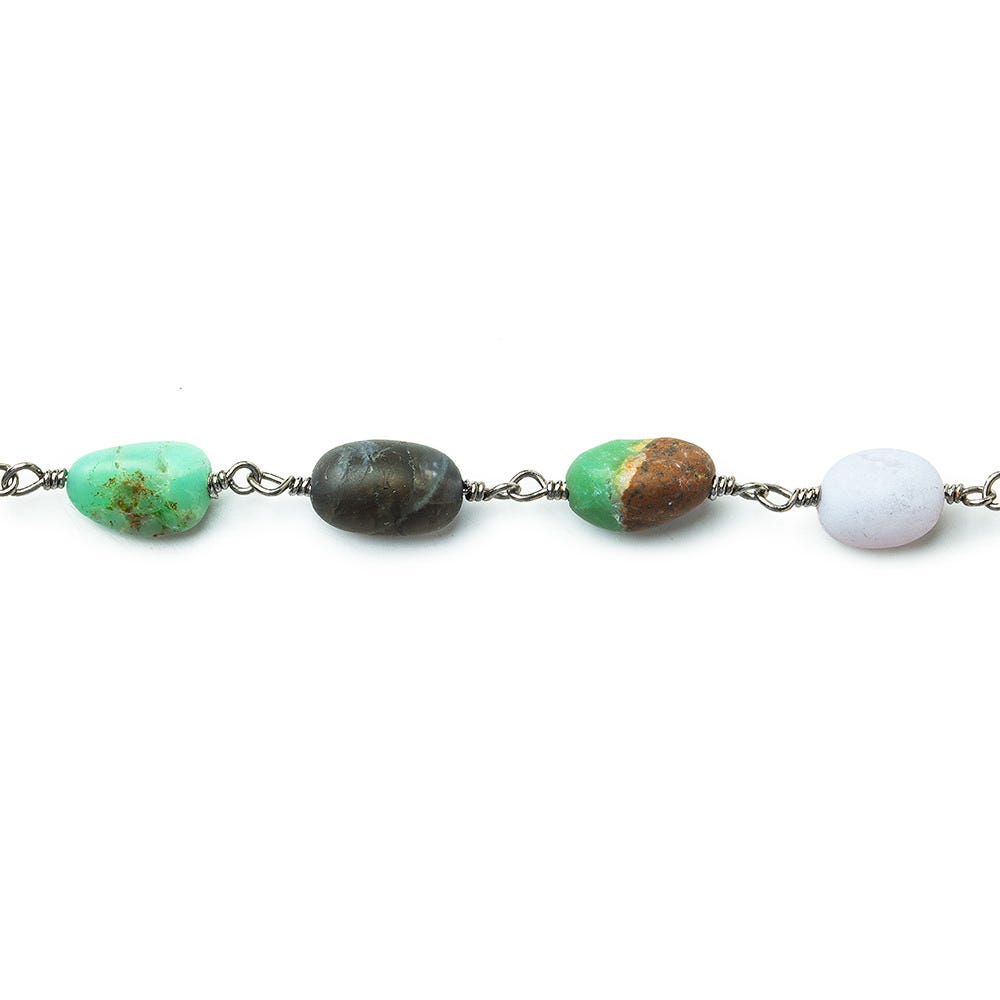 6x4-10x6mm Matte Multi Gemstone plain nugget Black Gold plated Chain by the foot 22 beads per