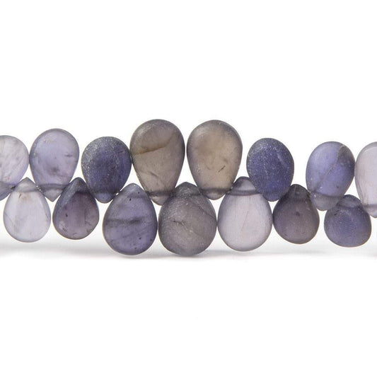 6x4-10x7mm Frosted Iolite Plain Pear Beads 8 inch 65 pieces