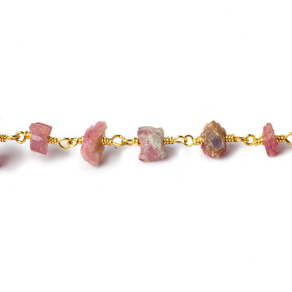 6x4-11x10mm Matte Pink Tourmaline Chips Gold plated Chain by the foot 28 pieces