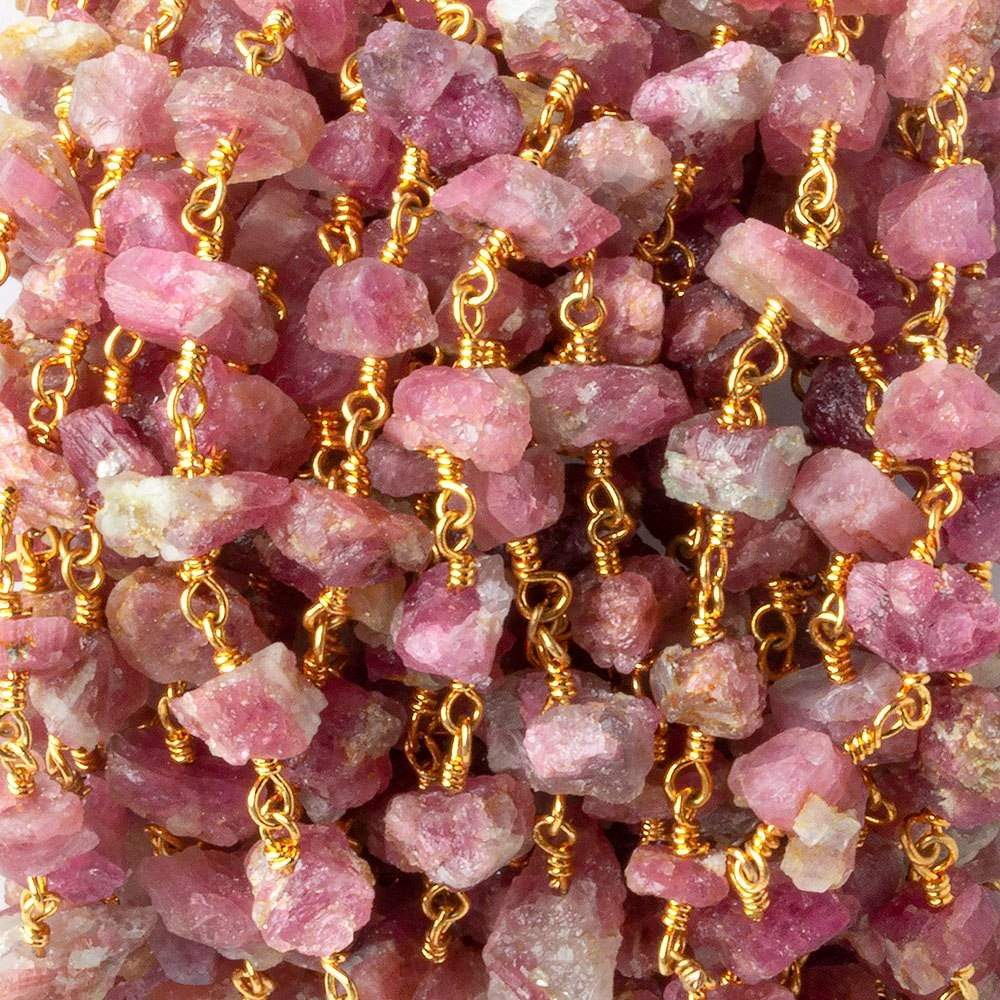 6x4-11x10mm Matte Pink Tourmaline Chips Gold plated Chain by the foot 28 pieces