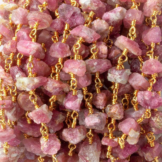 6x4-11x10mm Matte Pink Tourmaline Chips Gold plated Chain by the foot 28 pieces