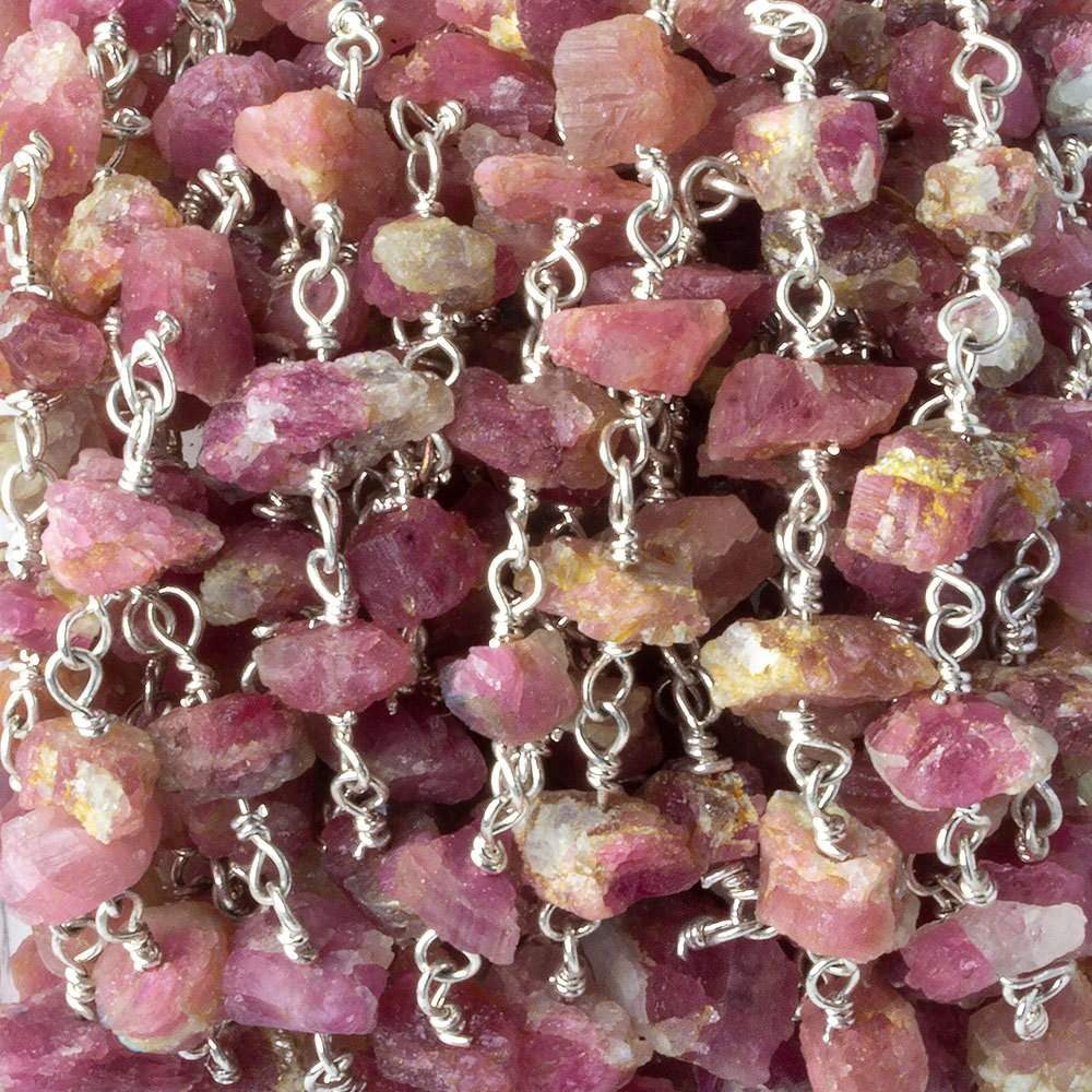 6x4-11x10mm Matte Pink Tourmaline Chips Silver plated Chain by the foot 28 pieces