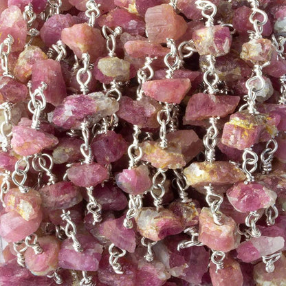6x4-11x10mm Matte Pink Tourmaline Chips Silver plated Chain by the foot 28 pieces