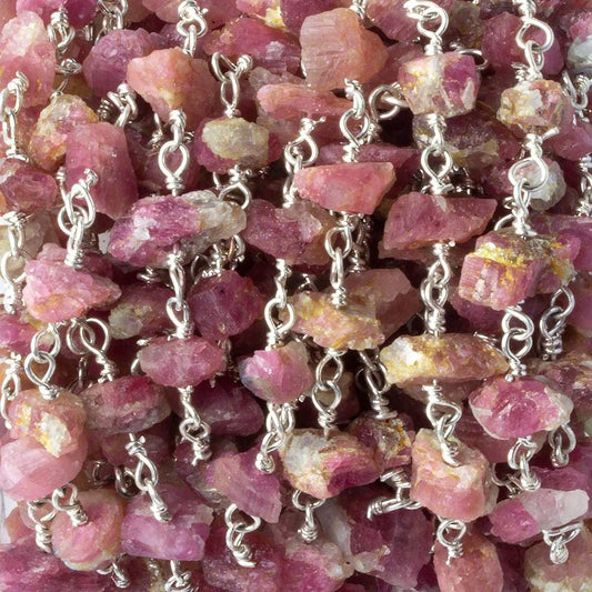 6x4-11x10mm Matte Pink Tourmaline Chips Silver plated Chain by the foot 28 pieces