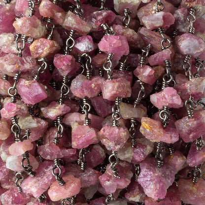 6x4-13x10mm Matte Pink Tourmaline Chips Black Gold plated Chain by the foot 28 pieces