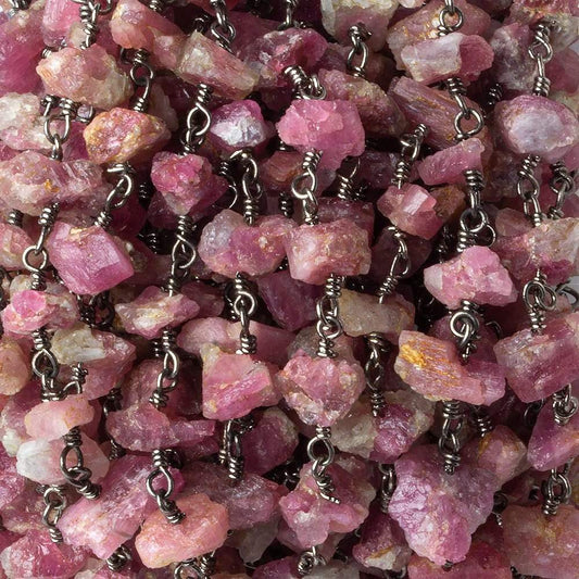 6x4-13x10mm Matte Pink Tourmaline Chips Black Gold plated Chain by the foot 28 pieces