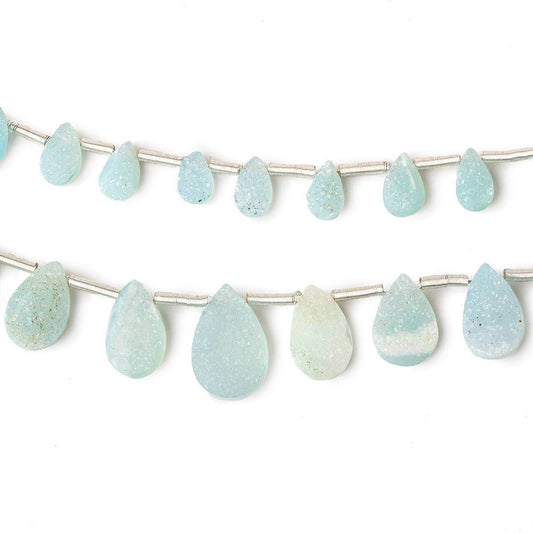 6x4-14x9mm Aqua Blue Drusy Agate Pear Bead Set of 2 strands 43 pieces