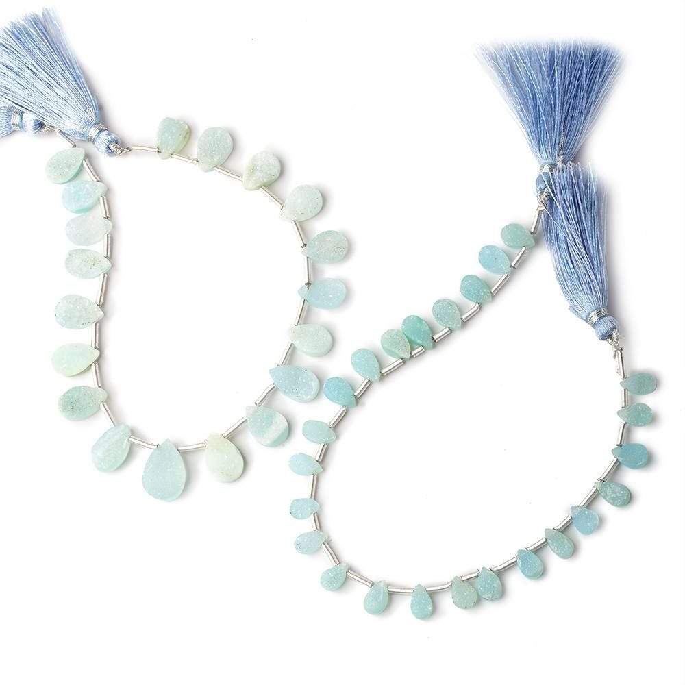 6x4-14x9mm Aqua Blue Drusy Agate Pear Bead Set of 2 strands 43 pieces