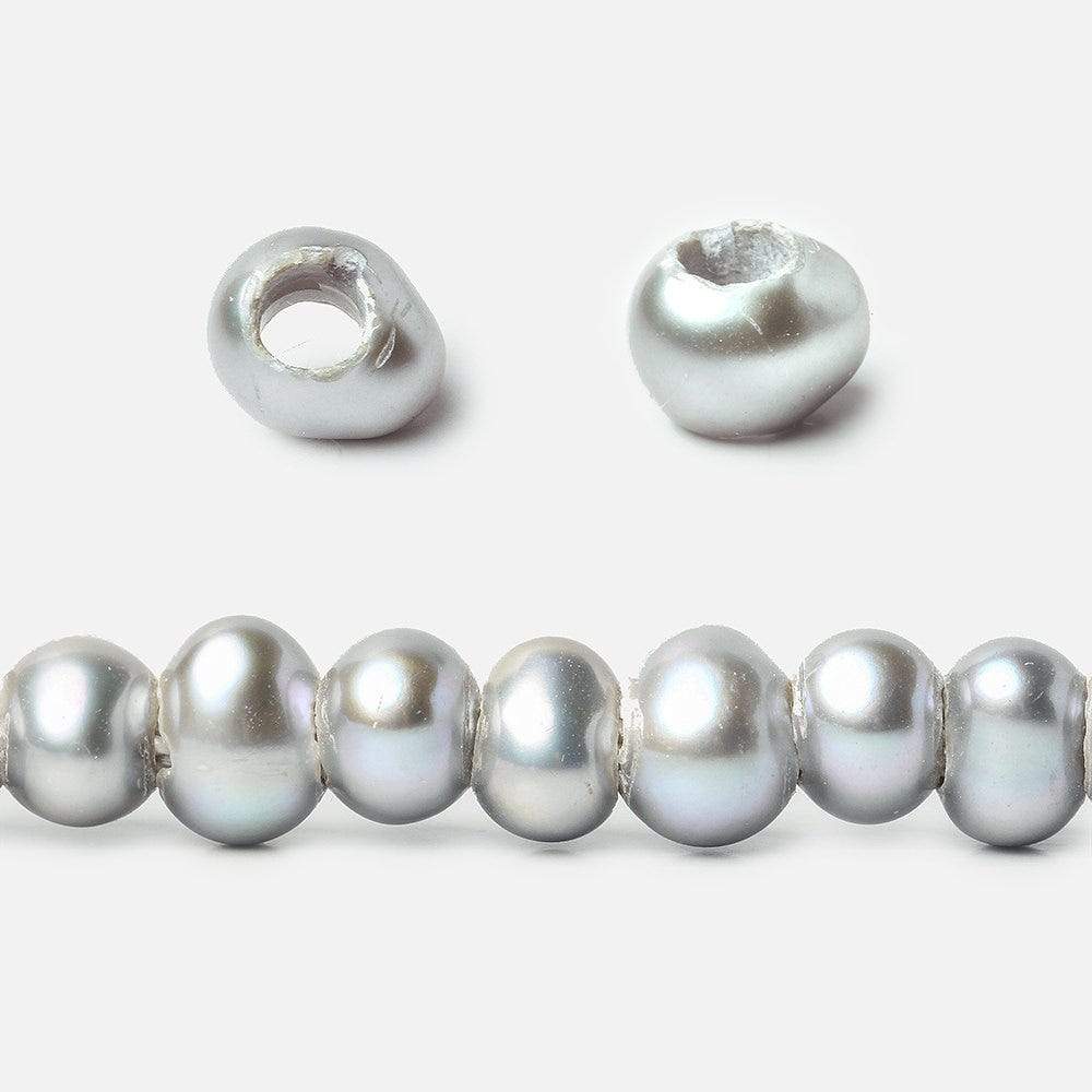 6x4-6.5x4mm Silver Peacock Large Hole Off Round Pearl 2.5mm drill hole 15 inch 87 pcs