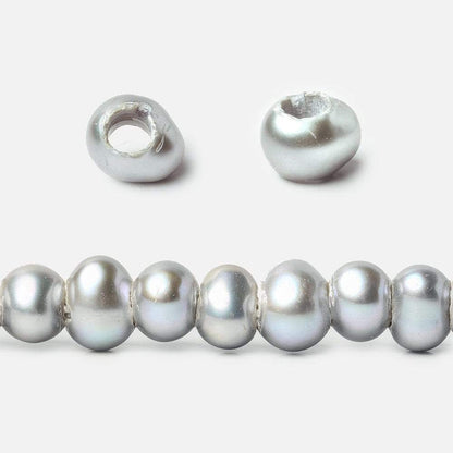 6x4-6.5x4mm Silver Peacock Large Hole Off Round Pearl 2.5mm drill hole 15 inch 87 pcs